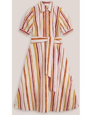 Hobbs Petite Cressida Collared Short Sleeve Tie Waist Midi Dress - Pink