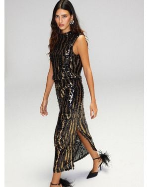 Lipsy And Sequin Zebra Print High Neck Top - White