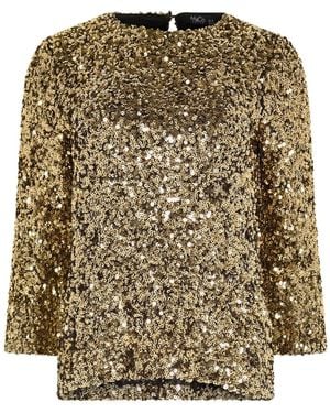 M Com Petite Sequin Flute Top - Metallic