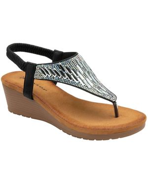 Dunlop Toe-Post Wedge Elasticated Sandals - White