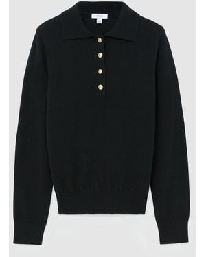 Reiss Wool-Cashmere Half-Button Jumper - Black