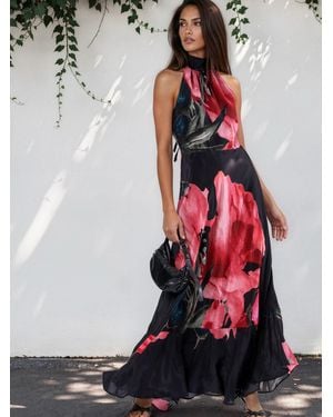 Religion Valeria Maxi Halter Neck Occasion Dress With Large Floral Print - Pink