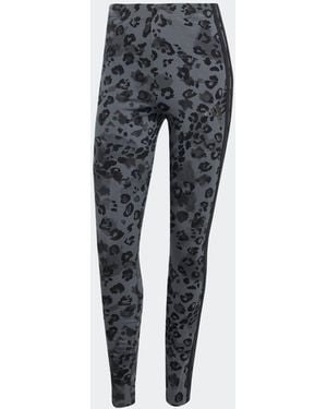 adidas Animal Print 3-Stripes High Rise Cotton Leggings - Gray