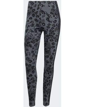 adidas Animal Print 3-Stripes High Rise Cotton Leggings - Grey