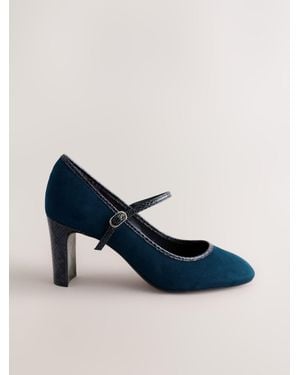 Next Standard Fit Round Toe Mary Jane Block Court Shoes - Blue