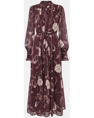 Whistles Floral-Print Tie-Waist Woven Midi Dress - Brown