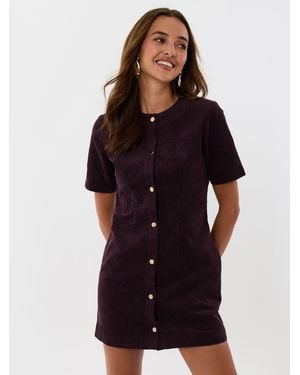 Threadbare Corduroy Button Down Mini Dress - Red