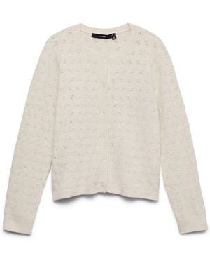 Vero Moda Pointelle Long Sleeve Round Neck Cardigan - White