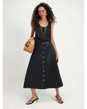 River Island Popper Front Pleated Midi Skirt - Schwarz