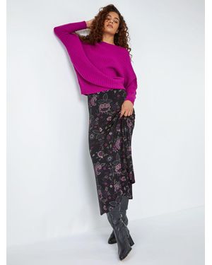 Roman Floral Print Midi Stretch Skirt - Pink