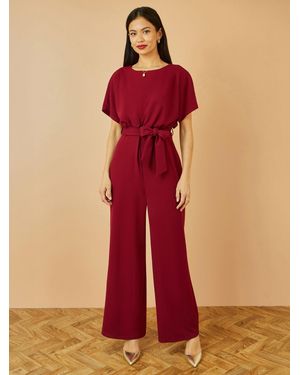 Yumi' Batwing Sleeve Tie Waist Jumpsuit - Red