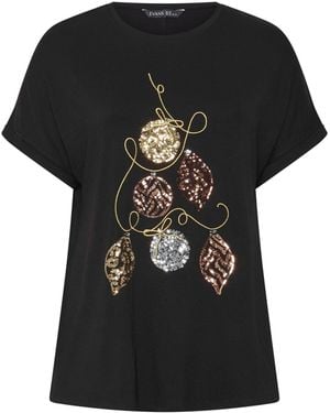 Evans Sequin Embellished Bauble Tree T-Shirt - Black