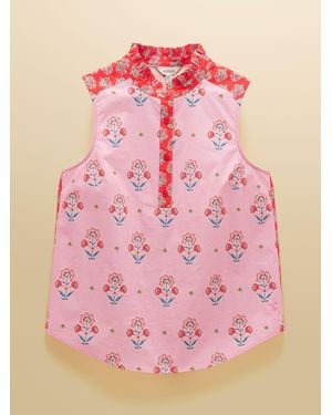 Joules Iris Sleeveless Frill Neck Shirt - Pink