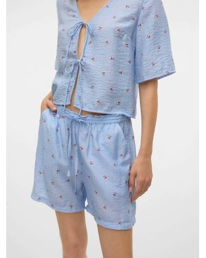 Vero Moda Cherry Print Tie Waist Shorts - Blue