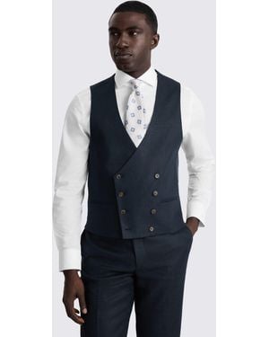 Moss Slim Fit Twill Linen Suit Waistcoat - Blue