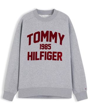 Tommy Hilfiger Flock Varsity Logo Oversized Sweatshirt - Gray