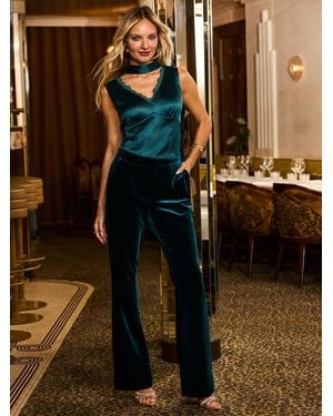Sosandar Luxe Velvet Kick Flare Pants - Brown