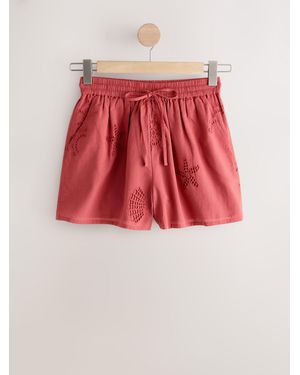 Next Broderie Cut Out Mini Shorts - Red