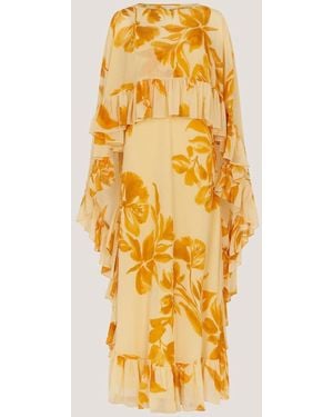 Monsoon Joanna Ruffle Cape Floral Print Chiffon Maxi Dress - Metallic