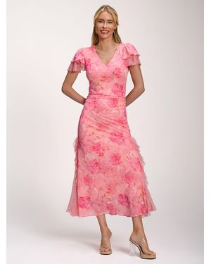 Jolie Moi Lace Insert Mesh Midi Dress - Pink