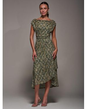 Jolie Moi Lace Asymmetrical Draped Midaxi Dress - Green