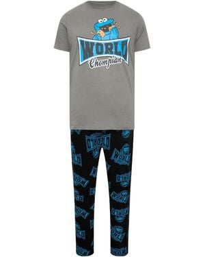 BadRhino Big & Tall Cookie Monster Pajamas Set - Blue