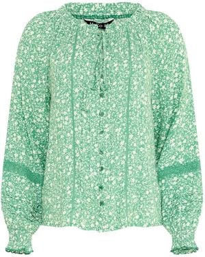 M Com Trim Detail Tie Neck Blouse - Green