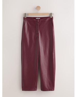 Next Burgundy Basket Weave Faux Leather Barrel Leg Pants - Purple