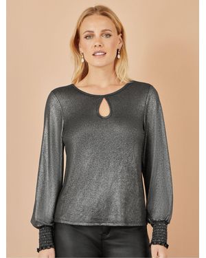 Yumi' Metallic Bow Back Top - Gray