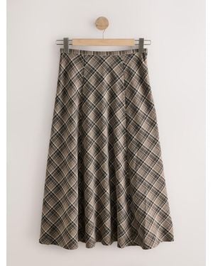 Next Mink Check Midi Skirt - Brown
