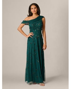 Adrianna Papell Bead Asymmetric Mesh Dress - Green