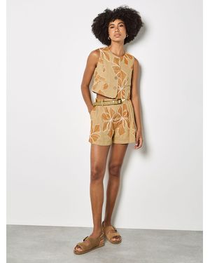 Apricot Shorts Mit Besticktem Blumenmuster - Weiß