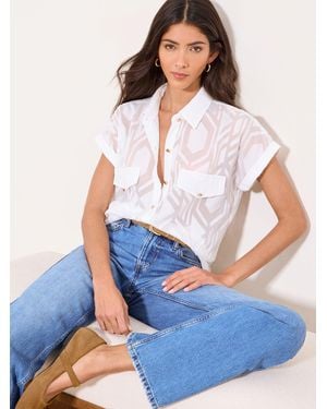 Lipsy Geo Burnout Short Sleeve Shirt - Blue