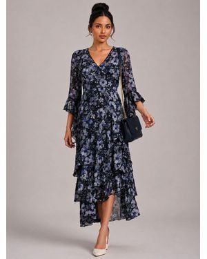 Jolie Moi Tiered Mesh Midaxi Dress - Blue