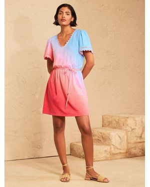 Love & Roses V-Neck Scallop Jersey Mini Dress - Pink