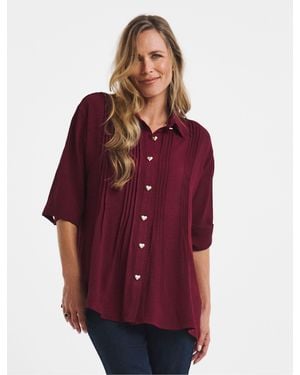 JD Williams Heart Button Pintuck Shirt - Red