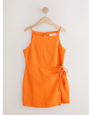 Next Linen Rich Wrap Skort Playsuit - Orange