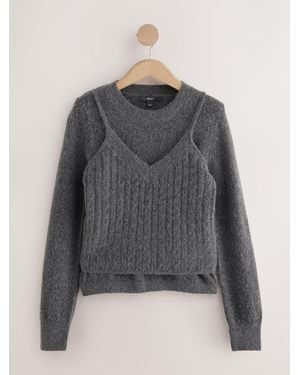 Next Charcoal Cable Knit Cami Layer Knitted Sweater - Gray