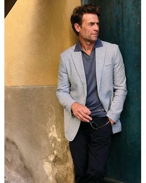 Brook Taverner Textured Linen Blend Jacket - Blue