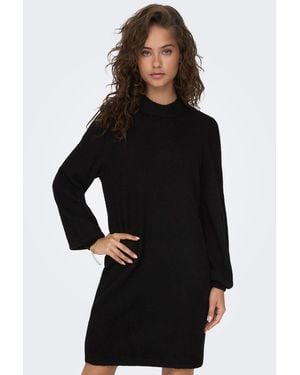 Jdy High Neck Knitted Long Sleeve Short Dress - Black