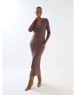 Jojo Maman Bébé Long Sleeve Ribbed Maternity Midi Dress - Brown