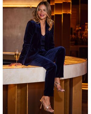 Sosandar Luxe Velvet Tapered Leg Pants - Blue
