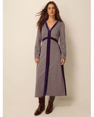 Monsoon Claude Houndstooth Jersey Midi Dress - Natural