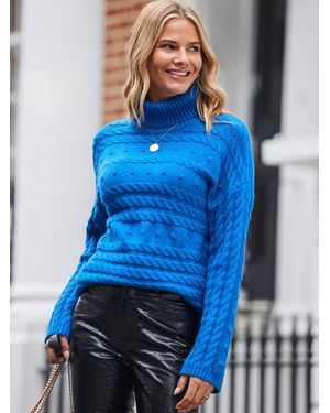Sosandar Rollkragenpullover Aus Kabelstrickmittel - Blau