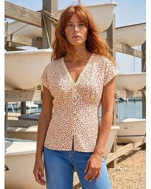 Roman Floral Ditsy Print Lace Trim Top - Pink