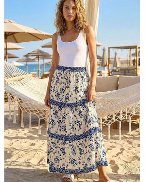 Roman Floral Contrast Print A-Line Skirt - Metallic