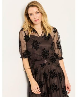 FatFace Fatface Fleur Chocolate Petite Flocked Tulle Blouse - Black