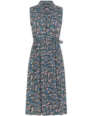 M Com Petite Ditsy Floral Print Shirt Dress - Blue