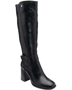 Lotus Heel Knee High Boots - Black