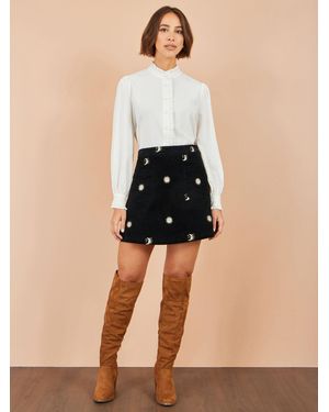 Yumi' Corduroy Embroidered Mini Skirt - Black